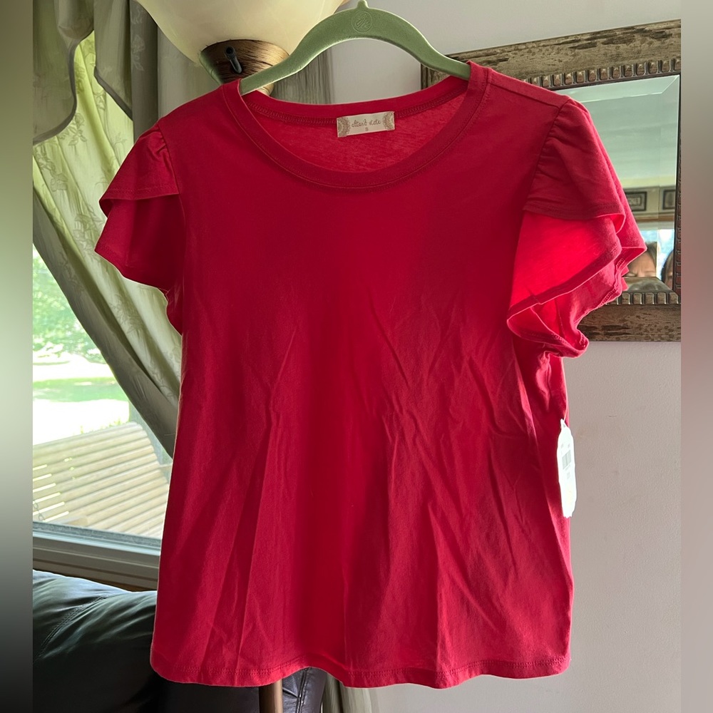Altar’d State 100% cotton Tomato crew neck T-shirt with overlap sleeve detail